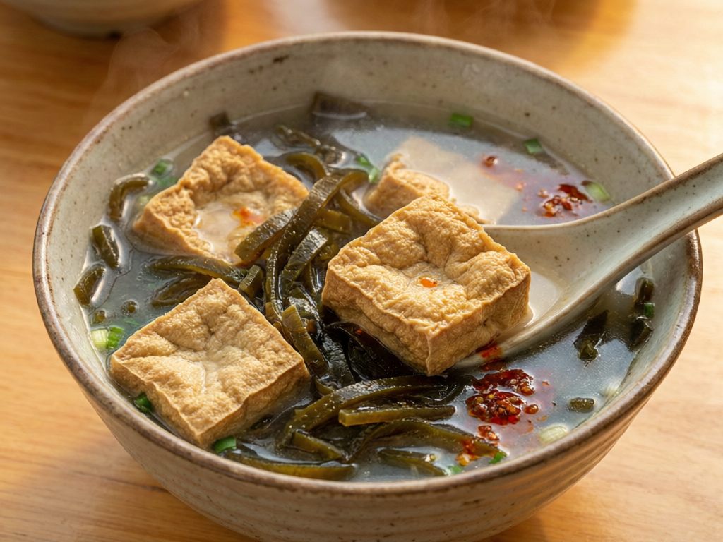 海带汤泡臭豆腐——臭豆腐泡入清鲜海带汤中的宁都小吃