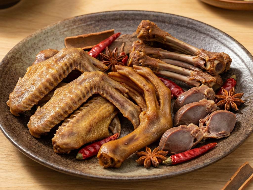 鸭五件——干货卤制的鸭翅鸭掌鸭脖，肉少贴骨、越嚼越香